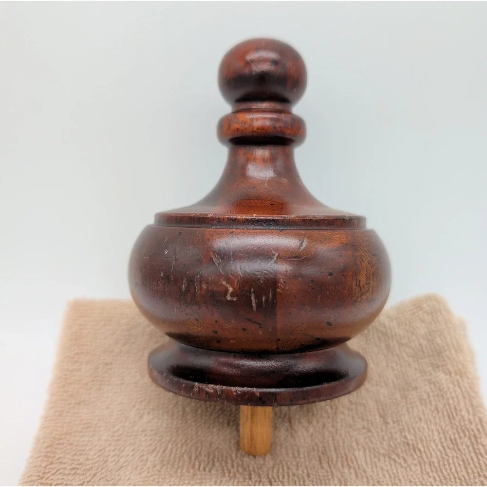 Vtg Wood Bed Post Curtain Rod Finial Dark Brown Stain Turned Wooden Dowel Tiered